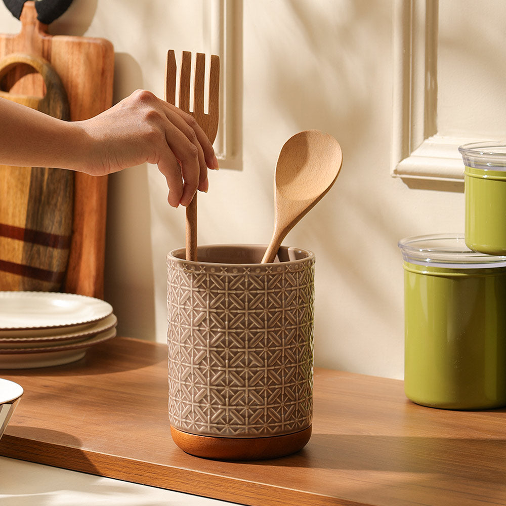 Mural Ceramic Utensil Holder - Taupe Natural