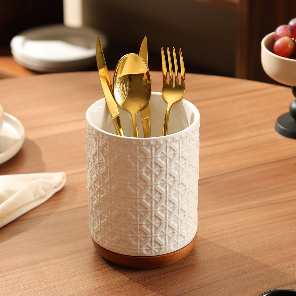 Mural Ceramic Utensil Holder - White Natural