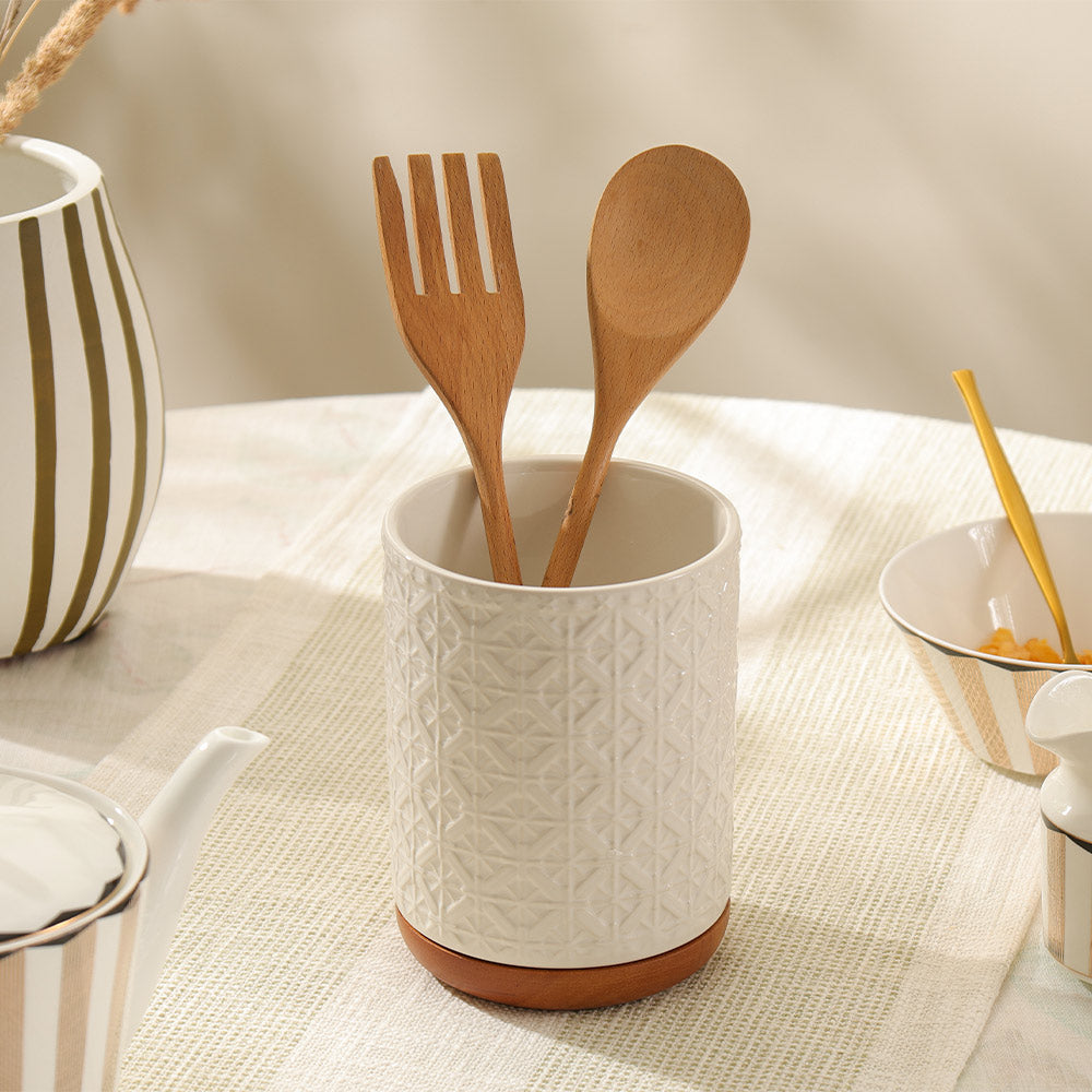 Mural Ceramic Utensil Holder - White Natural