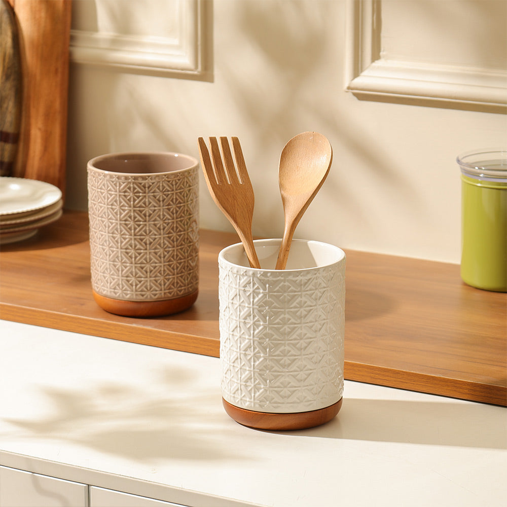 Mural Ceramic Utensil Holder - White Natural