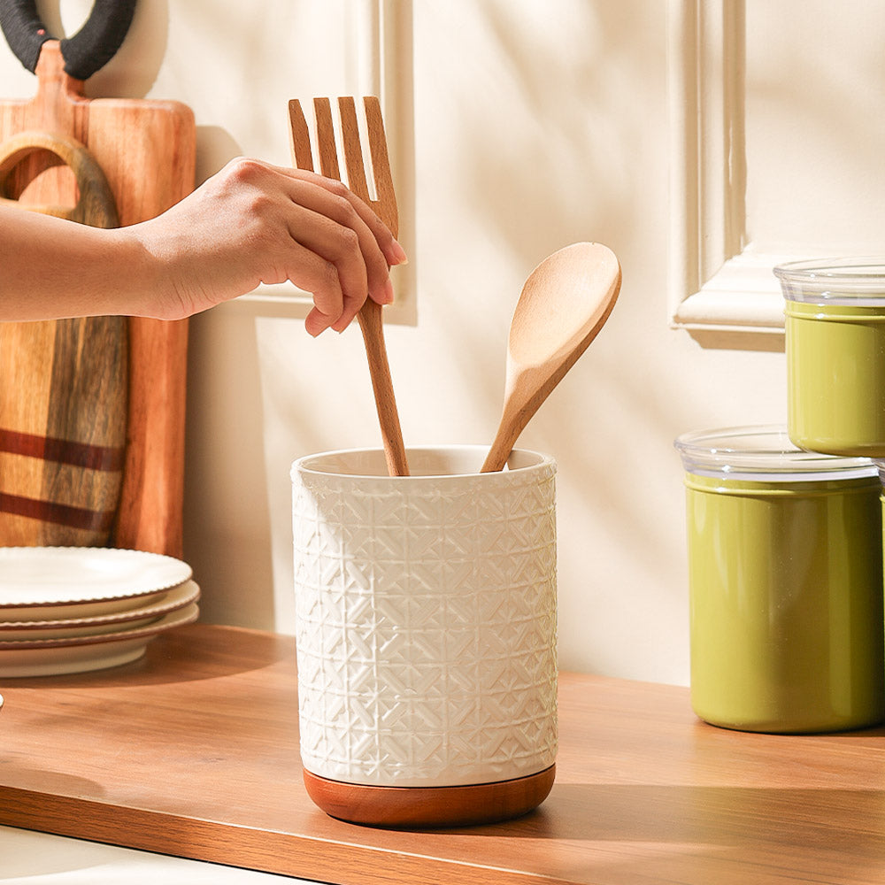 Mural Ceramic Utensil Holder - White Natural