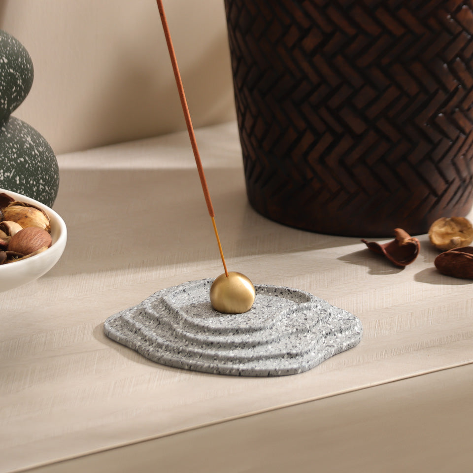 Muse Metal & Concrete Incense Holder - Speckled Grey
