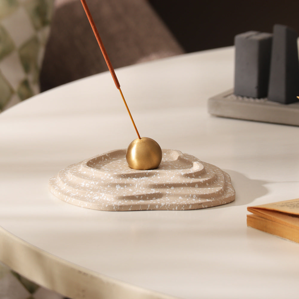 Muse Metal & Concrete Incense Holder - Speckled Taupe