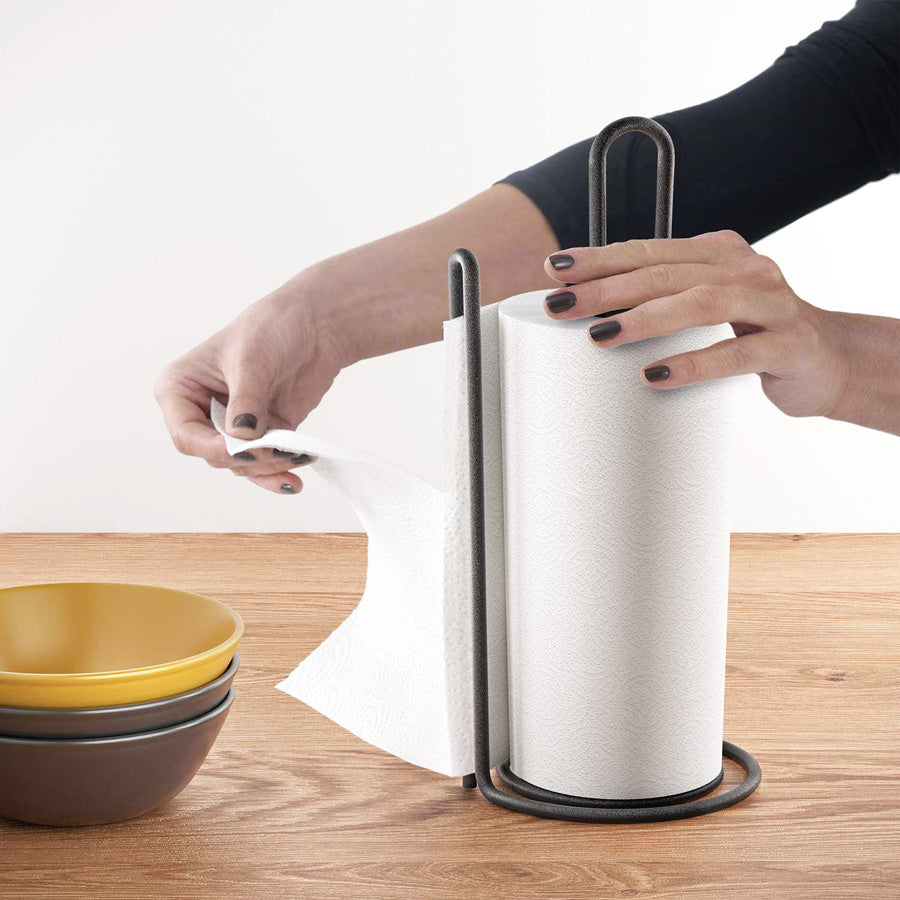 Metaltex My-Roll Vertical Kitchen Paper Roll Holder Black