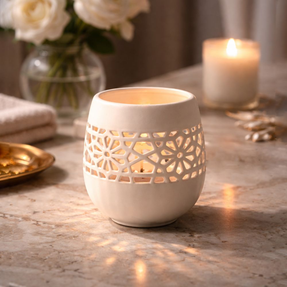 Myra Ceramic Candle Holder - White