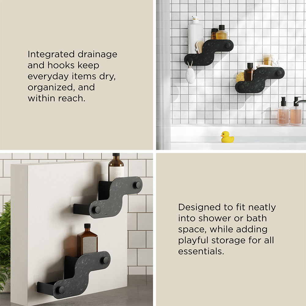 Nami Adhesive Shower Bins, Set of 2 - Ocean Black
