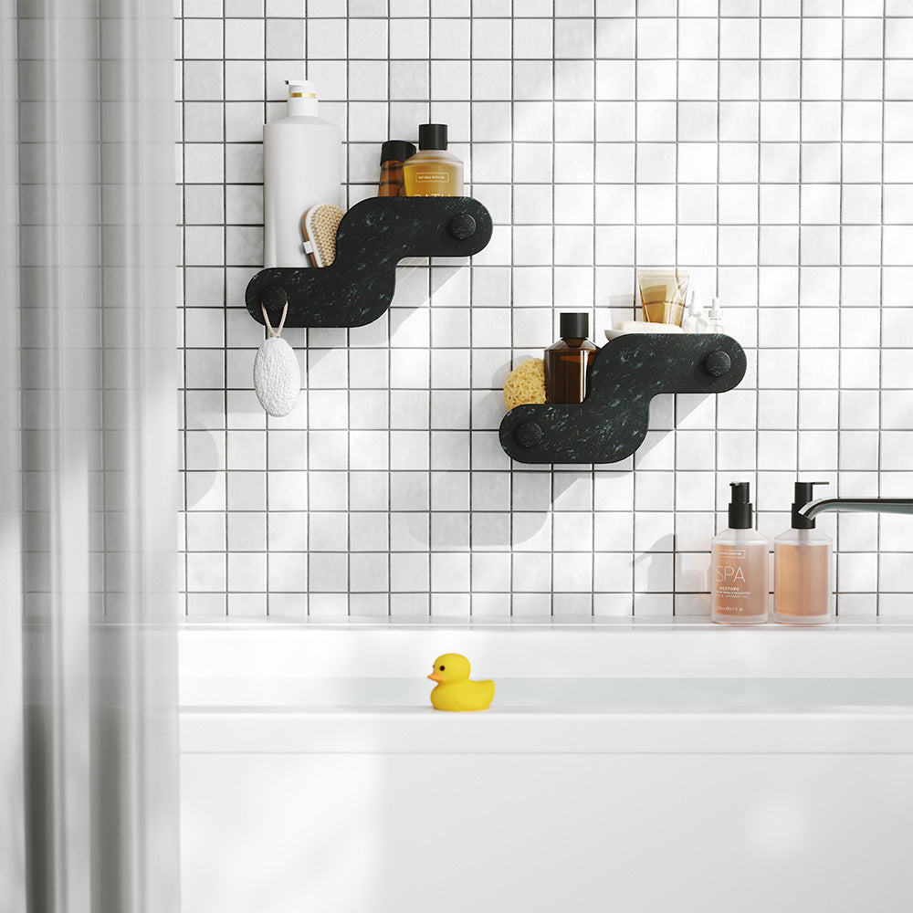 Nami Adhesive Shower Bins, Set of 2 - Ocean Black