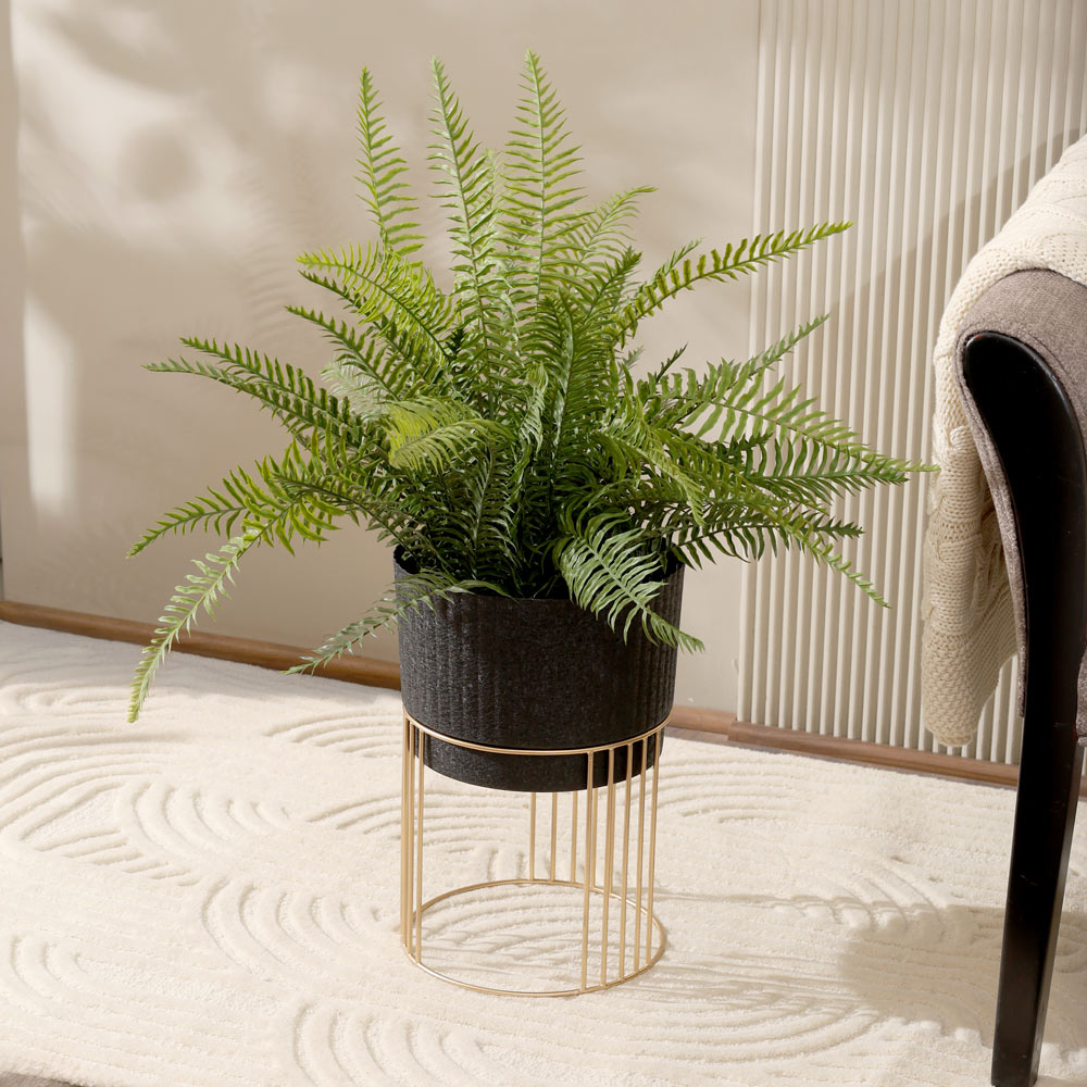 Nara Ribbed Planter with Stand Short - Black Gold