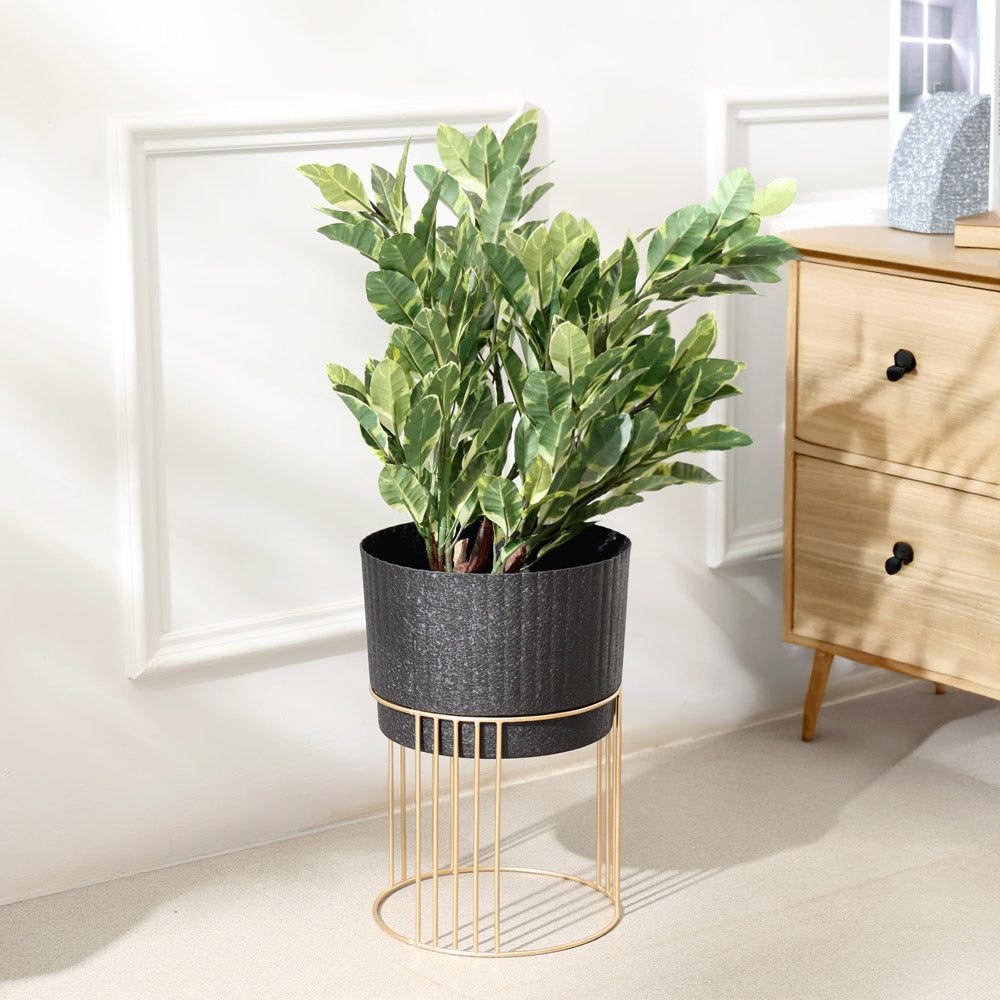 Nara Ribbed Planter with Stand Short - Black Gold