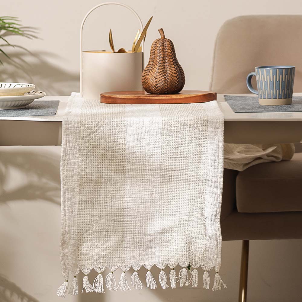 Nautica Tasseled Table Runner - White Sage