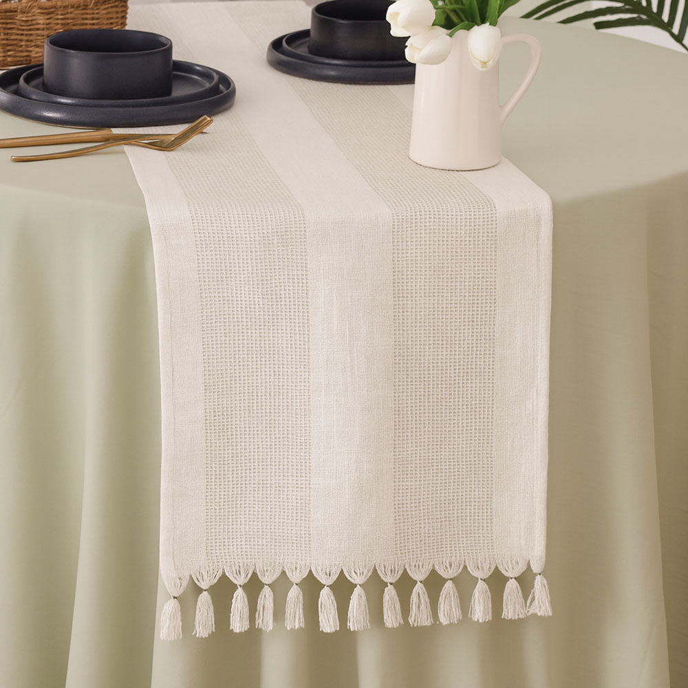 Nautica Tasseled Table Runner - White Sage