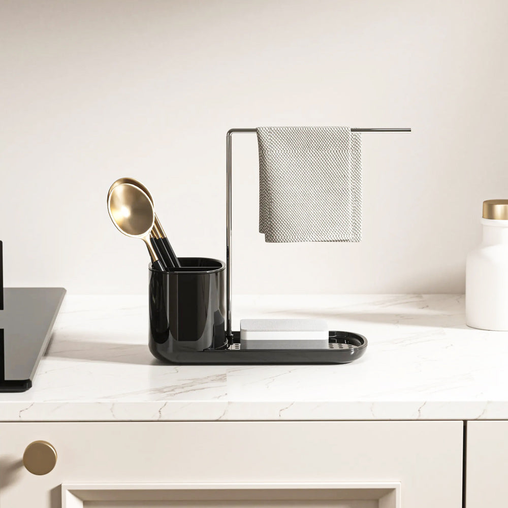 Neat Kitchen Sink Organiser with Towel Rack - Black