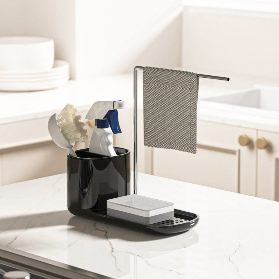 Neat Kitchen Sink Organiser with Towel Rack - Black