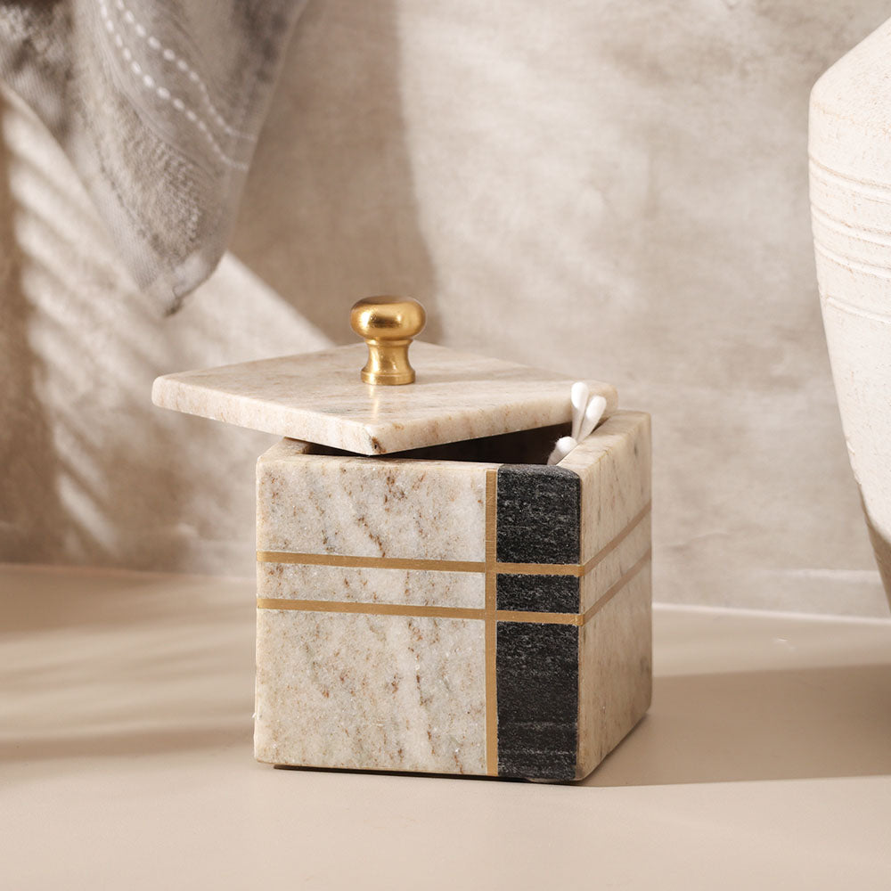 Nera Marble Storage Jar - Beige & Black