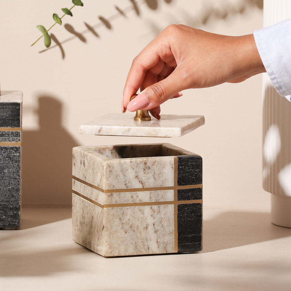 Nera Marble Storage Jar - Beige & Black
