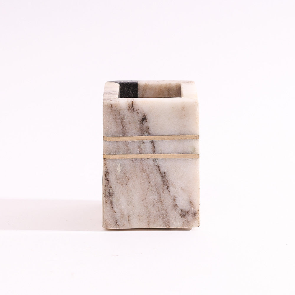 Nera Marble Toothbrush Tumbler - Beige & Black