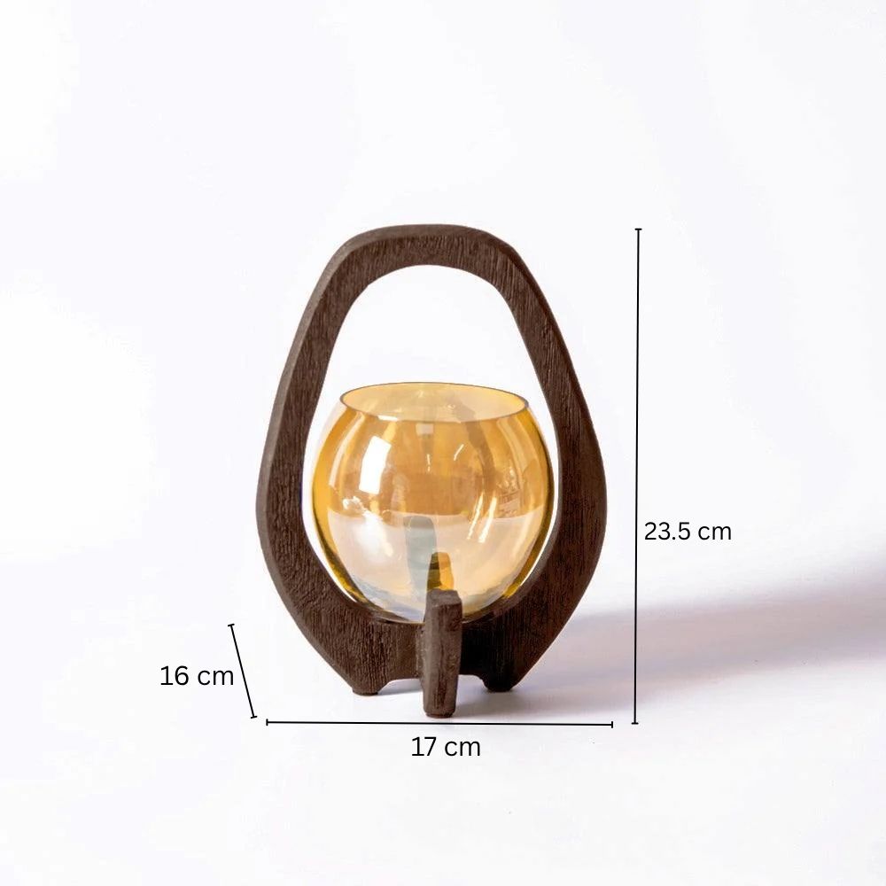 Nest Glass Lantern with Wooden Holder - Walnut