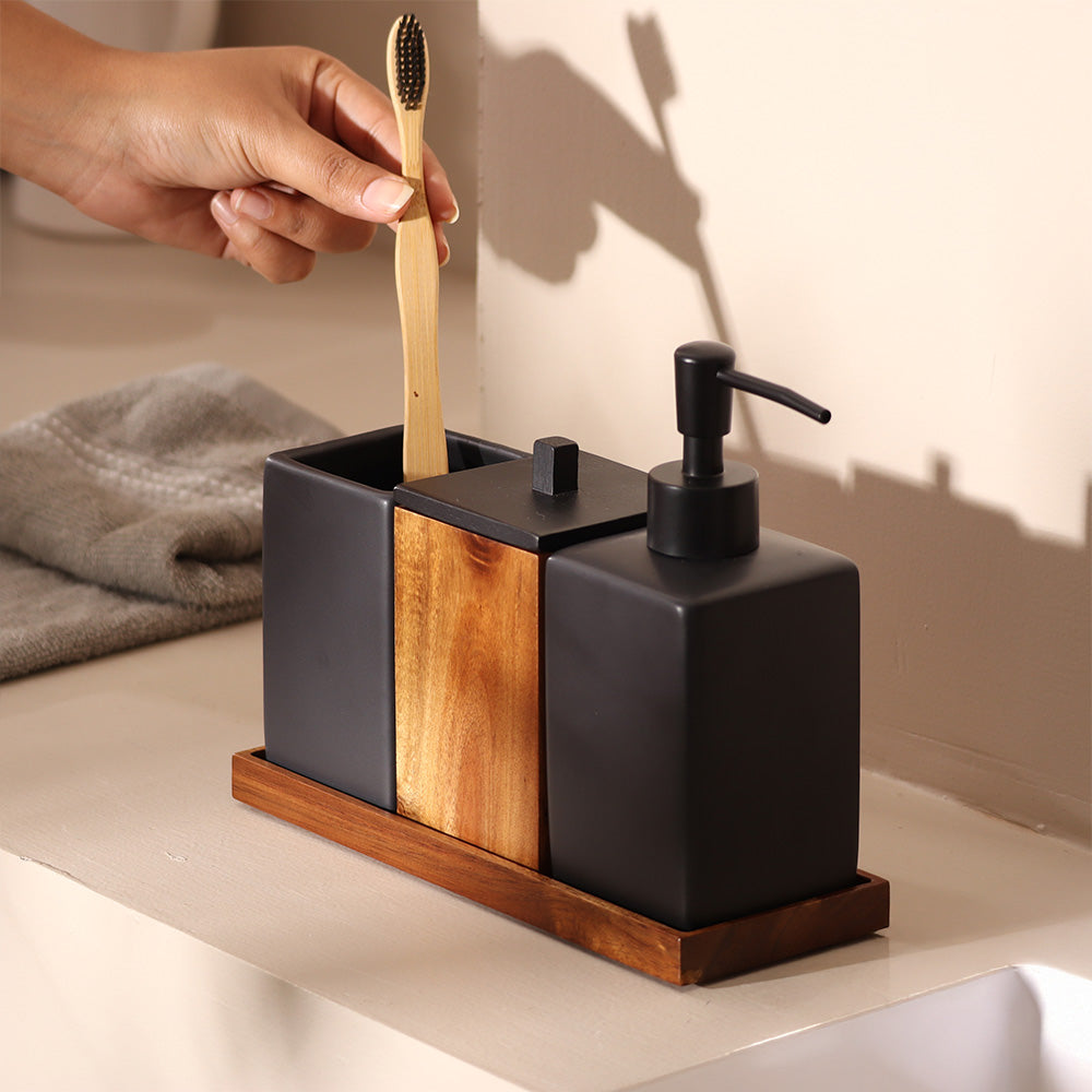 Neva 4-piece Bathroom Set - Black Natural