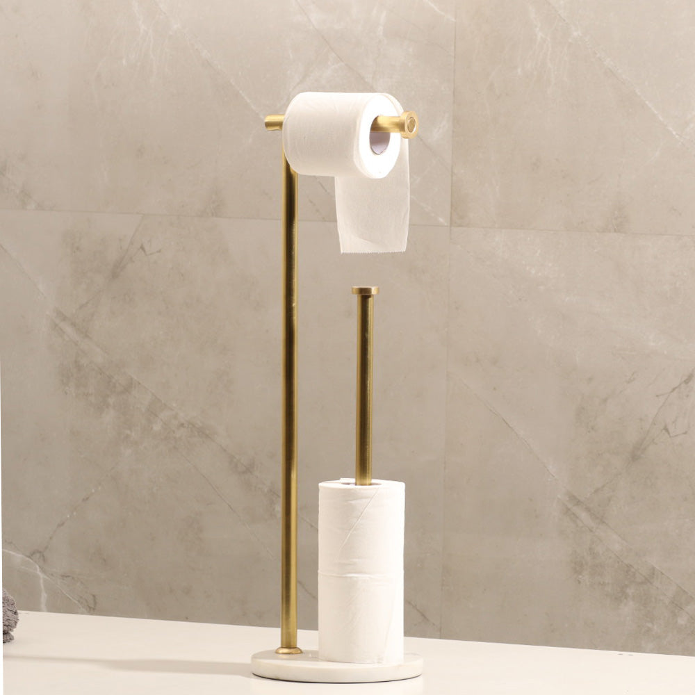 Nevis Marble Toilet Roll Holder with Storage - White Gold