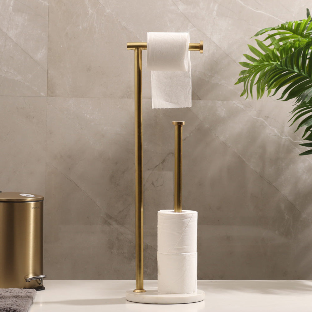 Nevis Marble Toilet Roll Holder with Storage - White Gold