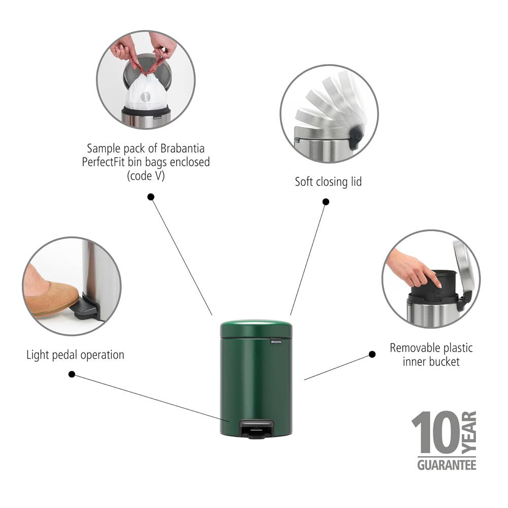 NewIcon Pedal Bin 3L - Pine Green