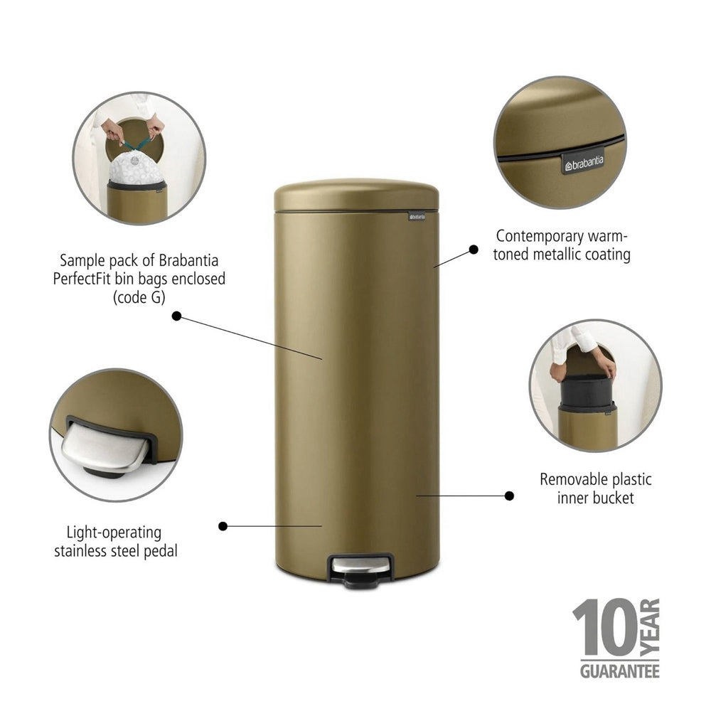 NewIcon Premium Pedal Bin 30L - Warm Brass