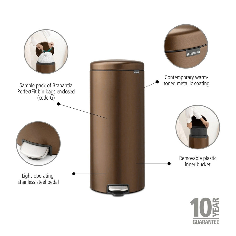 NewIcon Premium Pedal Bin 30L - Warm Bronze