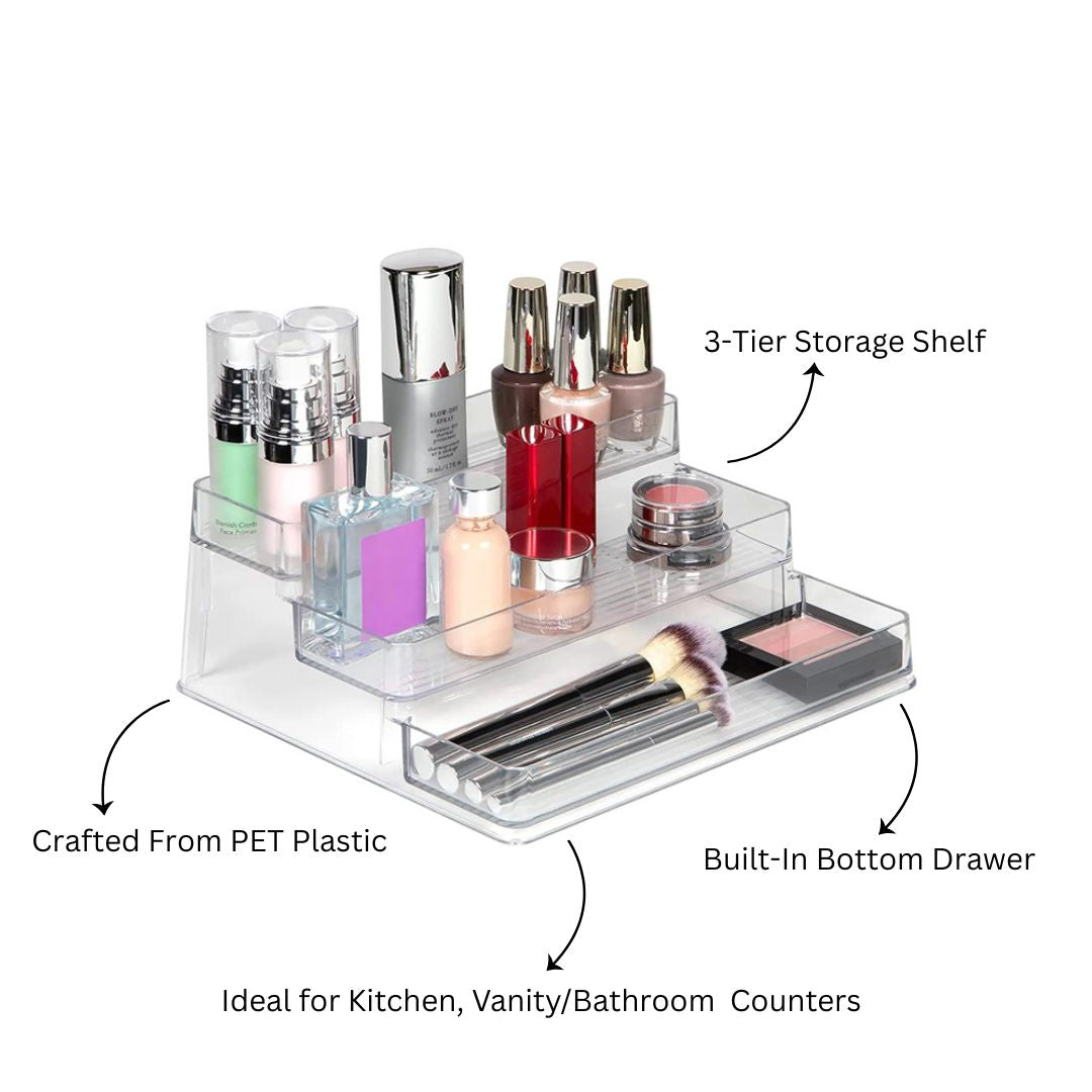 Nest Tiered Storage Shelf with Drawer - Clear