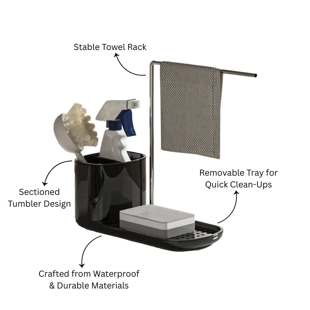 Neat Kitchen Sink Organiser with Towel Rack - Black