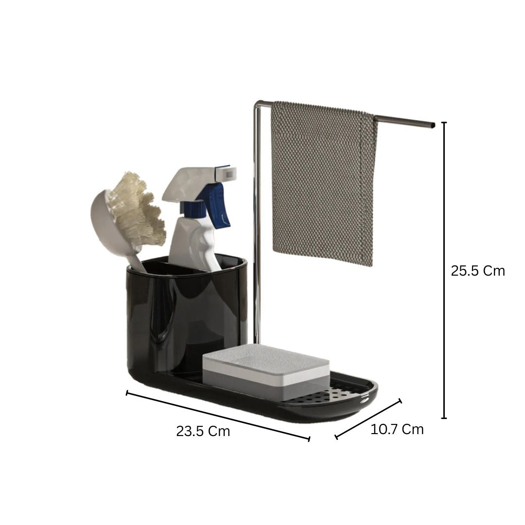 Neat Kitchen Sink Organiser with Towel Rack - Black