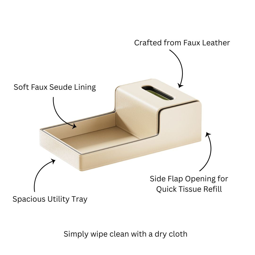 Node Tissue Box Holder with Tray - Light Beige