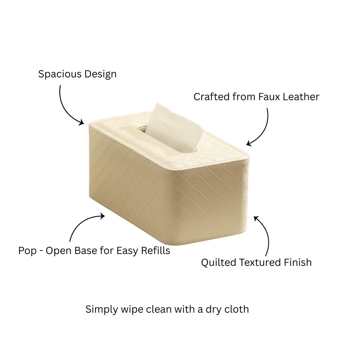 Damas Quilted High Tissue Box Holder - Pearl Ivory