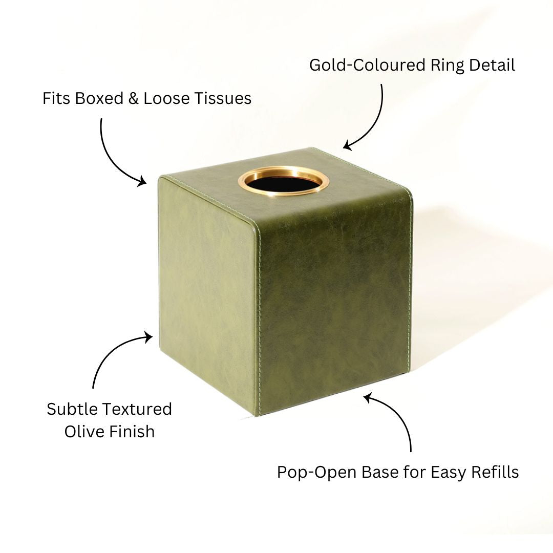 Atlas Square Tissue Box Holder - Olive