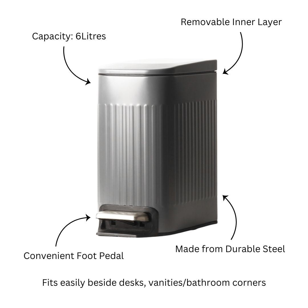 Lines Slim Pedal Bin 6L - Grey