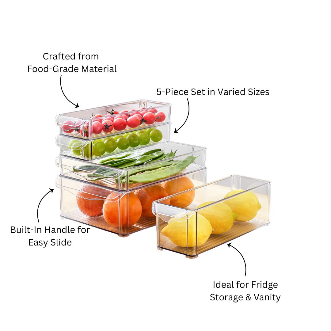 Fresco Stackable Bins, Set of 5 - Clear