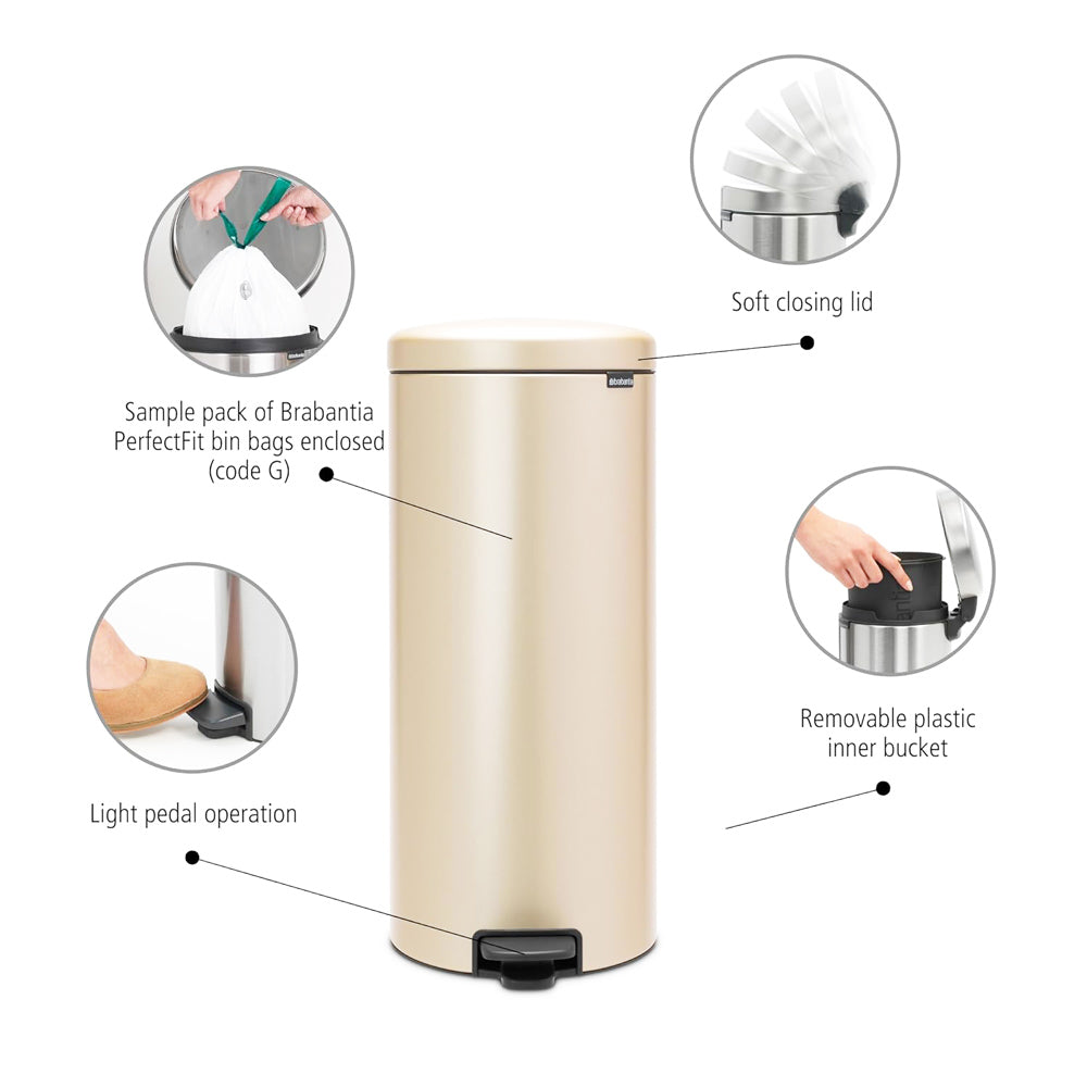NewIcon Pedal Bin 30L - Metallic Gold