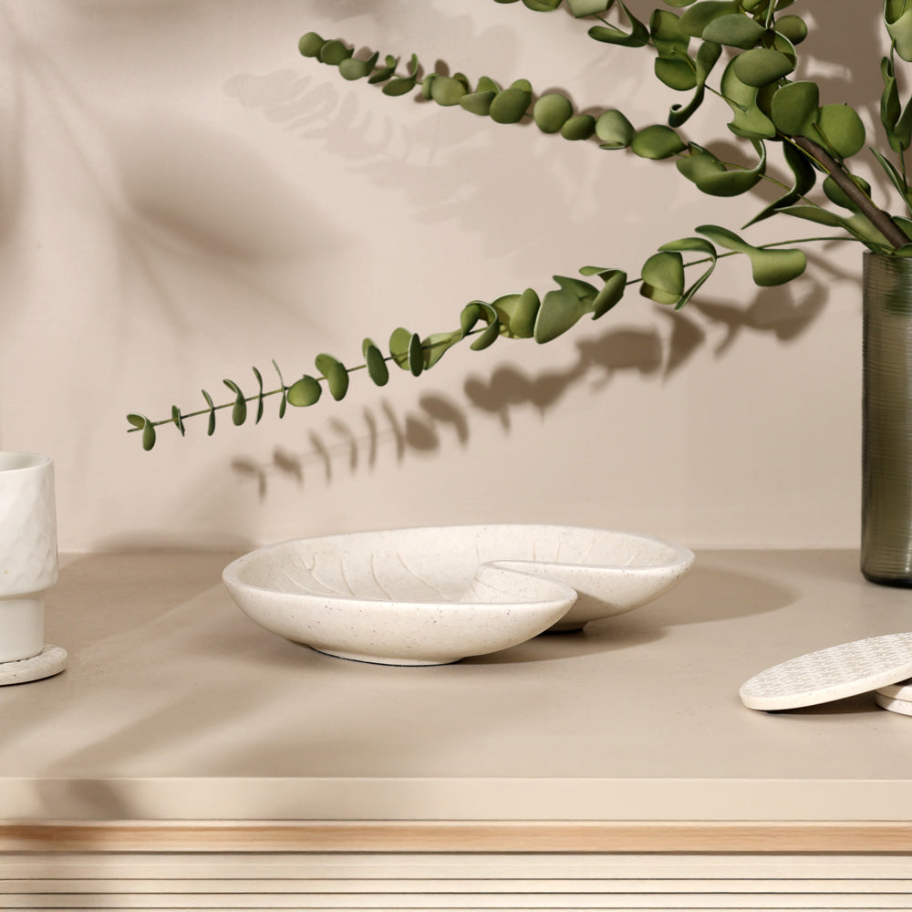 Ginkgo Serving Platter - Speckled Cream