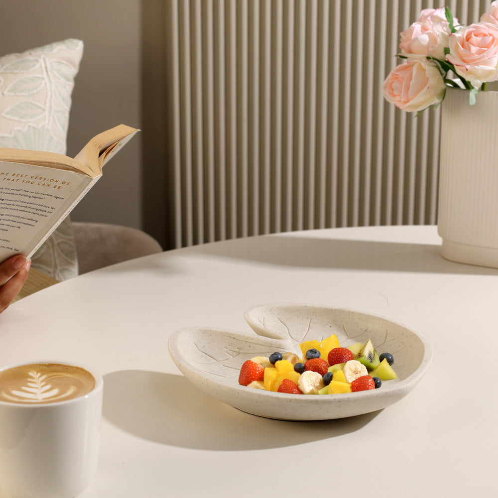 Ginkgo Serving Platter - Speckled Cream