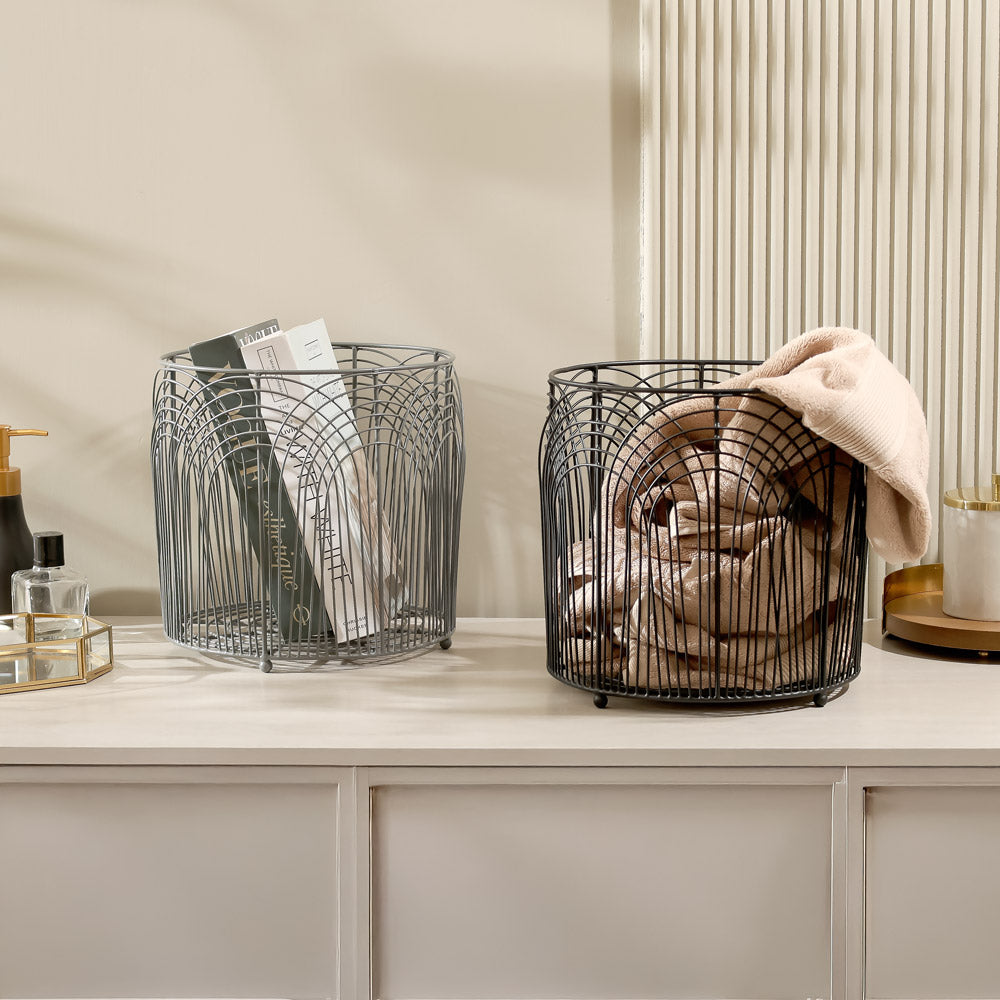 Noah Round Metal Basket Medium - Grey