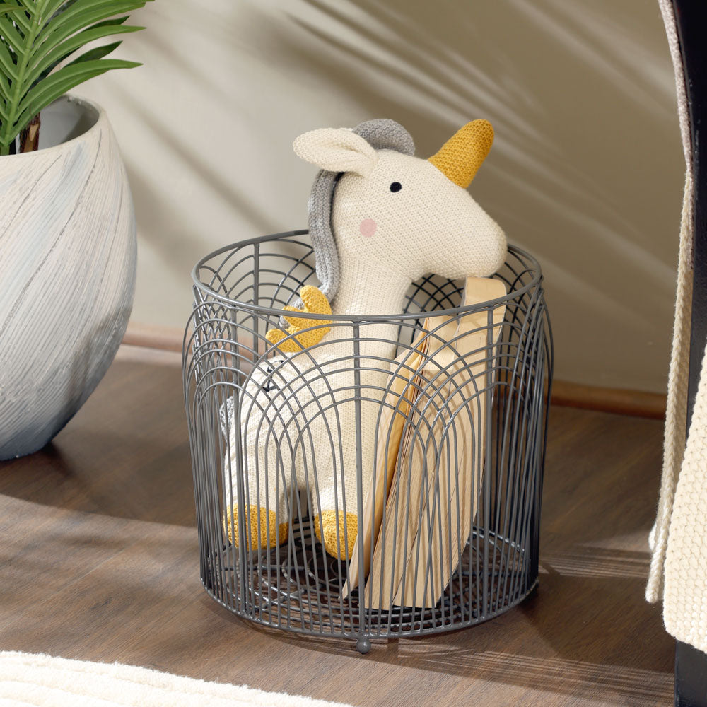 Noah Round Metal Basket Medium - Grey