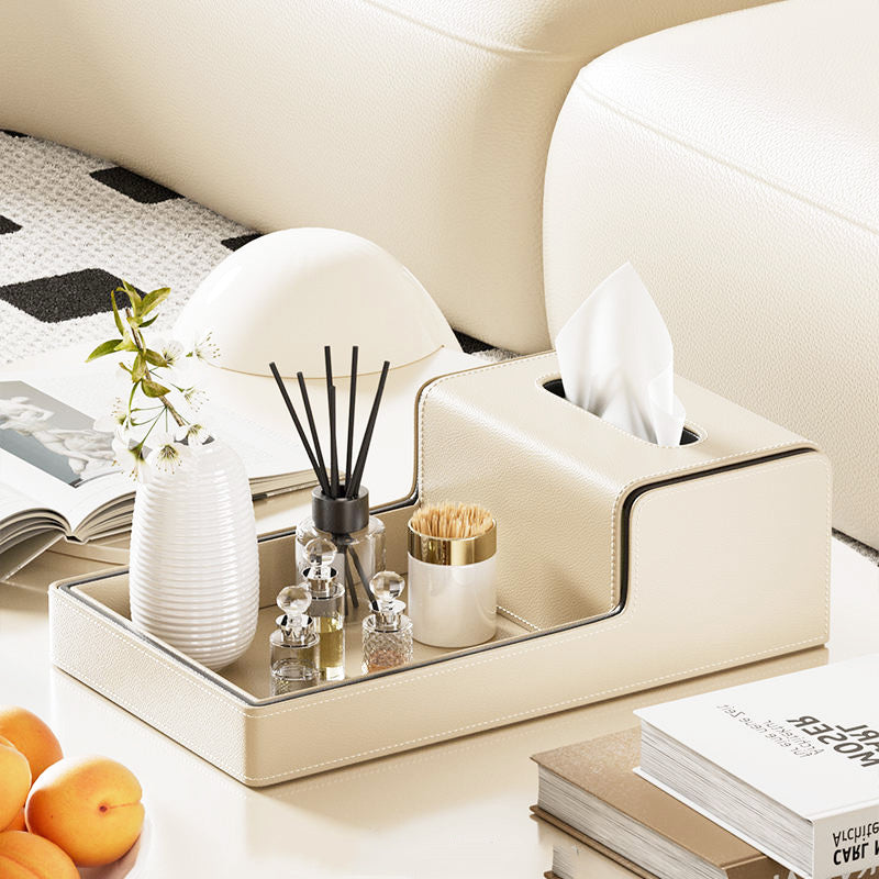 Node Tissue Box Holder with Tray - Greige