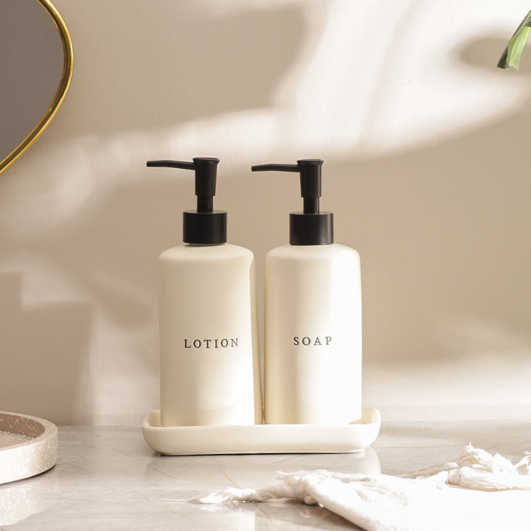 Noir Dual Dispenser Set with Tray - Cream Black