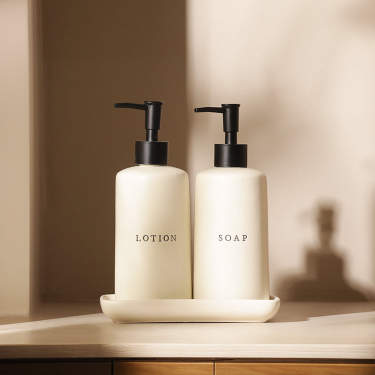 Noir Dual Dispenser Set with Tray - Cream Black