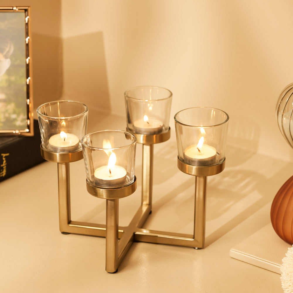Noval Tealight Holders with Stand - Dull Gold