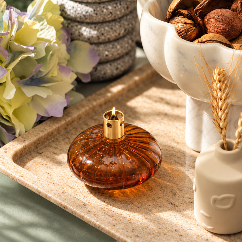 Nura Glass & Brass Oil Lamp - Amber