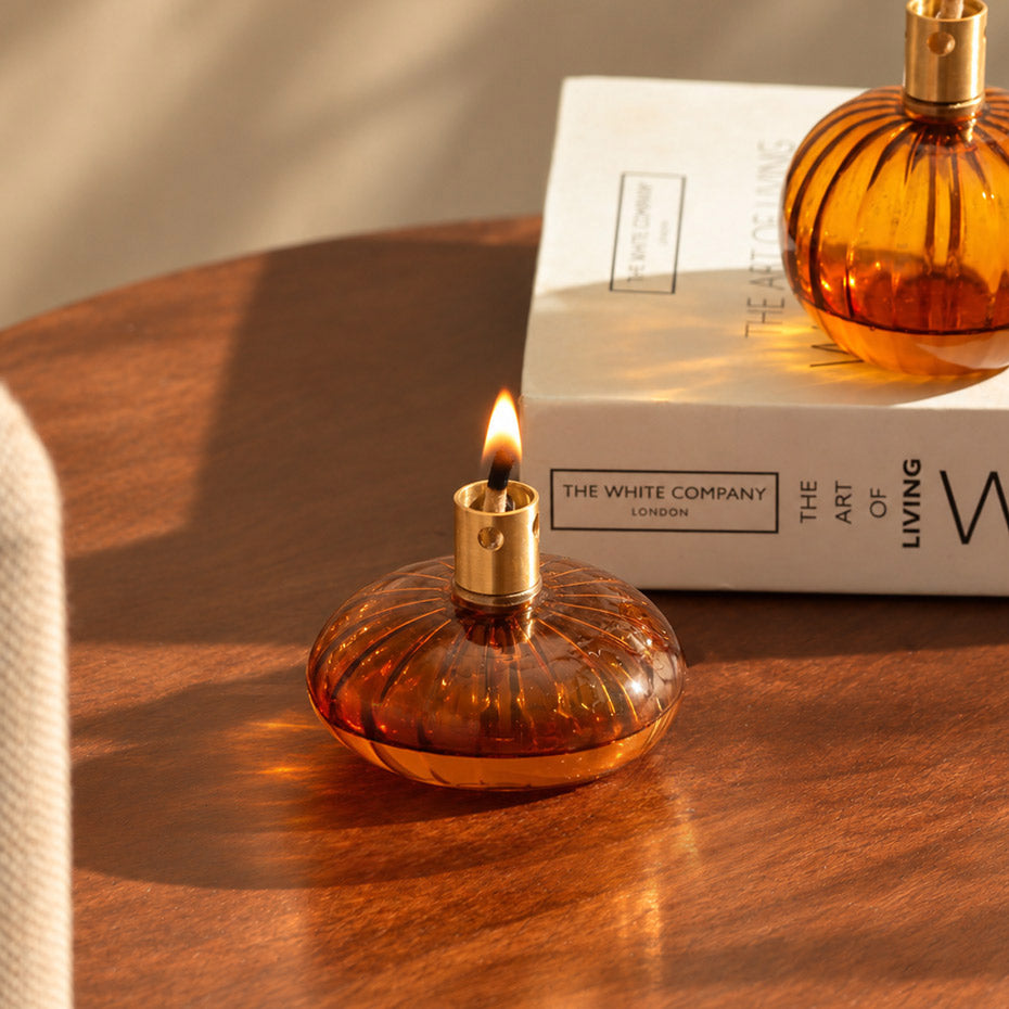 Nura Glass & Brass Oil Lamp - Amber