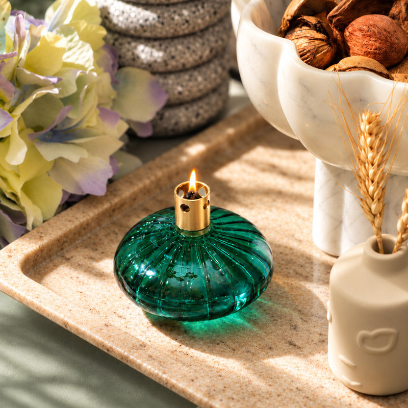 Nura Glass & Brass Oil Lamp - Teal