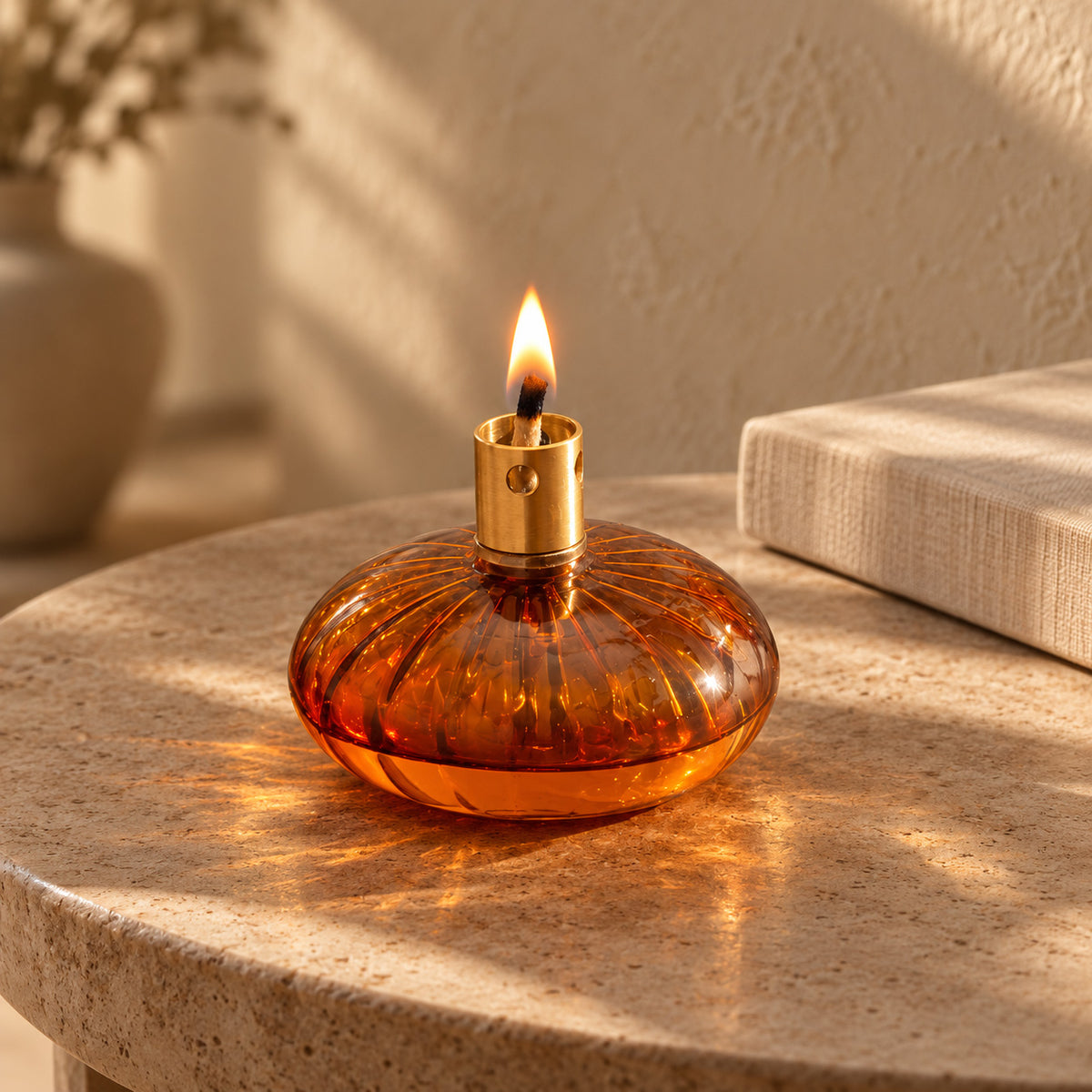 Nura Glass & Brass Oil Lamp - Amber