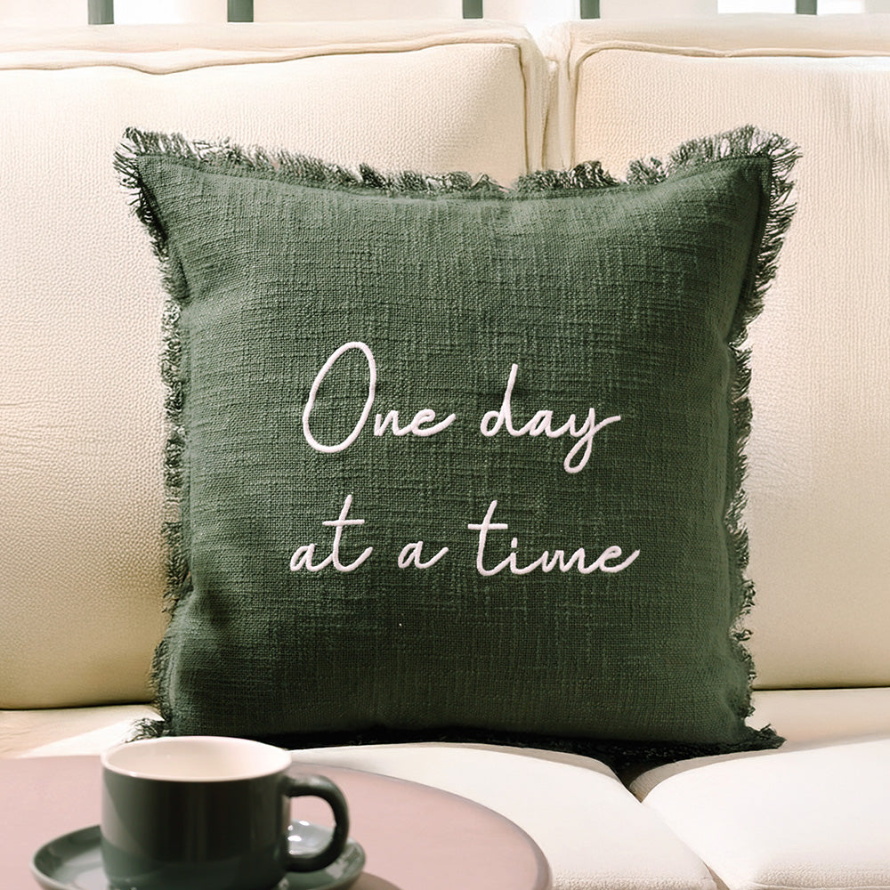 Mantra Embroidered Cotton Cushion Cover 45x45cm - Moss Green