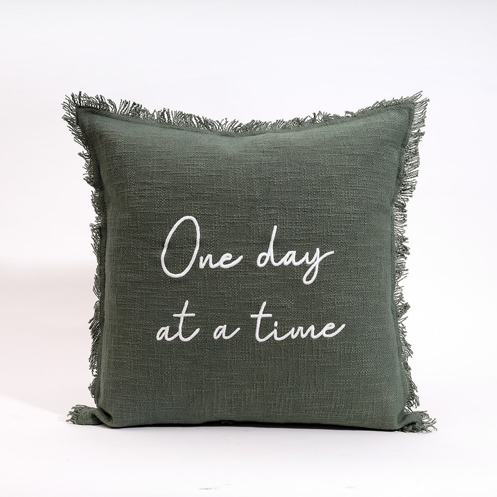 Mantra Embroidered Cotton Cushion Cover 45x45cm - Moss Green